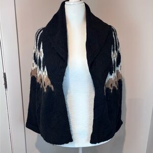 Banana Republic Open Front Cardigan Sweater – Black/Tan/White Patterned Knit (M)